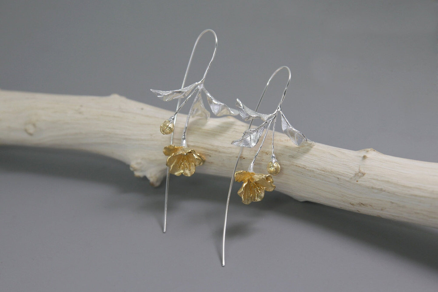 Begonia Flower Earring-Sterling Silver Blossom Flower Dangle Earring-Gold Flower Silver Leaf-Floral Jewelry-Bridesmaid gifts-Gift for her cindysilverstudio