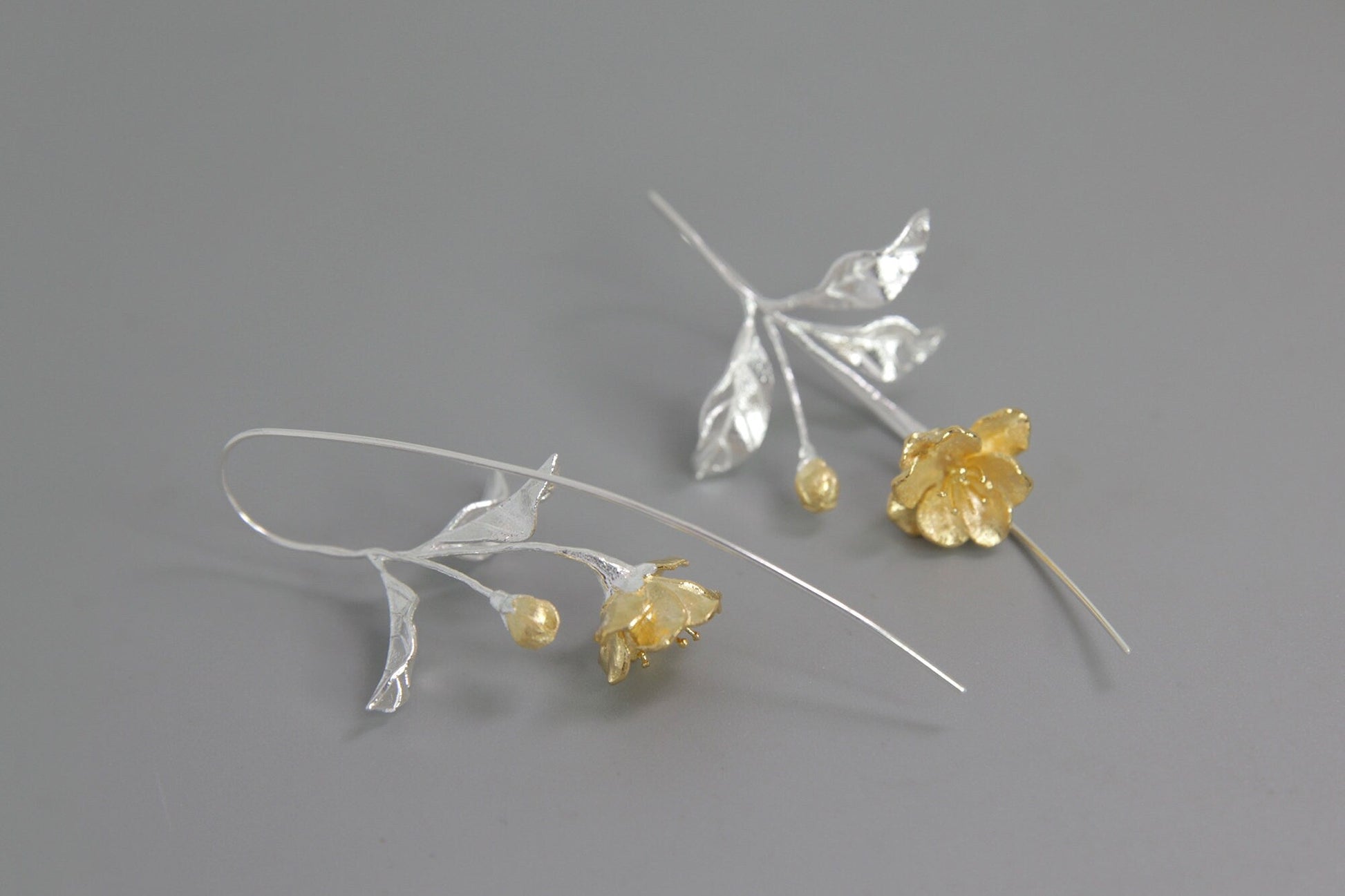 Begonia Flower Earring-Sterling Silver Blossom Flower Dangle Earring-Gold Flower Silver Leaf-Floral Jewelry-Bridesmaid gifts-Gift for her cindysilverstudio