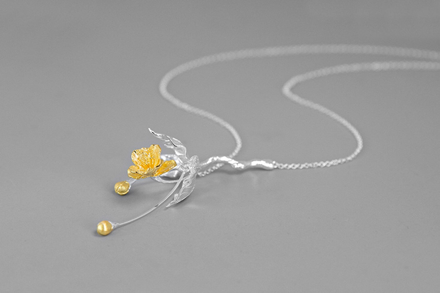 Begonia Flower Necklace-Sterling Silver Blossom Flower Pendant Necklace-Gold Flower-Floral Jewelry-Bridesmaid gifts-Gift for women cindysilverstudio