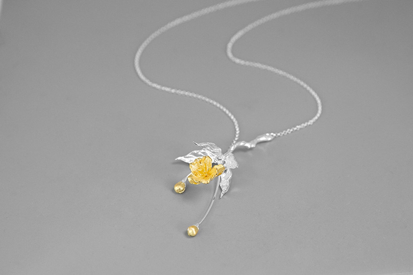 Begonia Flower Necklace-Sterling Silver Blossom Flower Pendant Necklace-Gold Flower-Floral Jewelry-Bridesmaid gifts-Gift for women cindysilverstudio