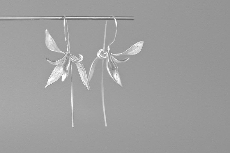 Bloom Orchid Earrings-Sterling Silver Orchid Dangle Earrings-Real Orchid-Silver Floral Jewelry-Gift For Women cindysilverstudio