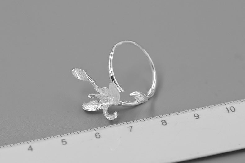 Bloom Orchid Ring-Sterling Silver Orchid Adjustable Statement Ring-Real Orchid-Silver Floral Jewelry-Gift For Women cindysilverstudio