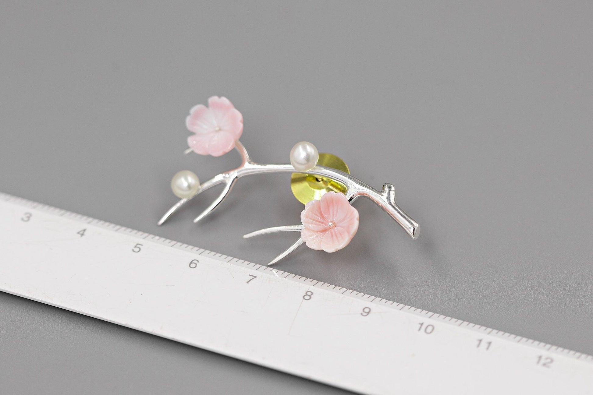 Cherry Blossom Flower Twig Brooch-Sterling Silver Queen Conch Pearl Brooch-Pink Flower-Floral Flower Jewelry-Gift for her cindysilverstudio