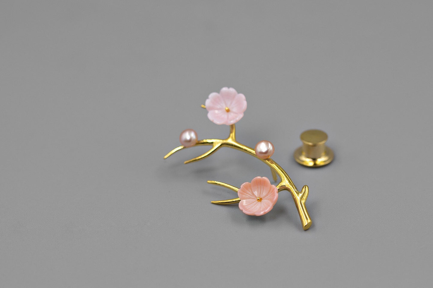 Cherry Blossom Flower Twig Brooch-Sterling Silver Queen Conch Pearl Brooch-Pink Flower-Floral Flower Jewelry-Gift for her cindysilverstudio