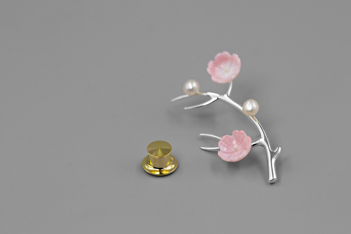 Cherry Blossom Flower Twig Brooch-Sterling Silver Queen Conch Pearl Brooch-Pink Flower-Floral Flower Jewelry-Gift for her cindysilverstudio