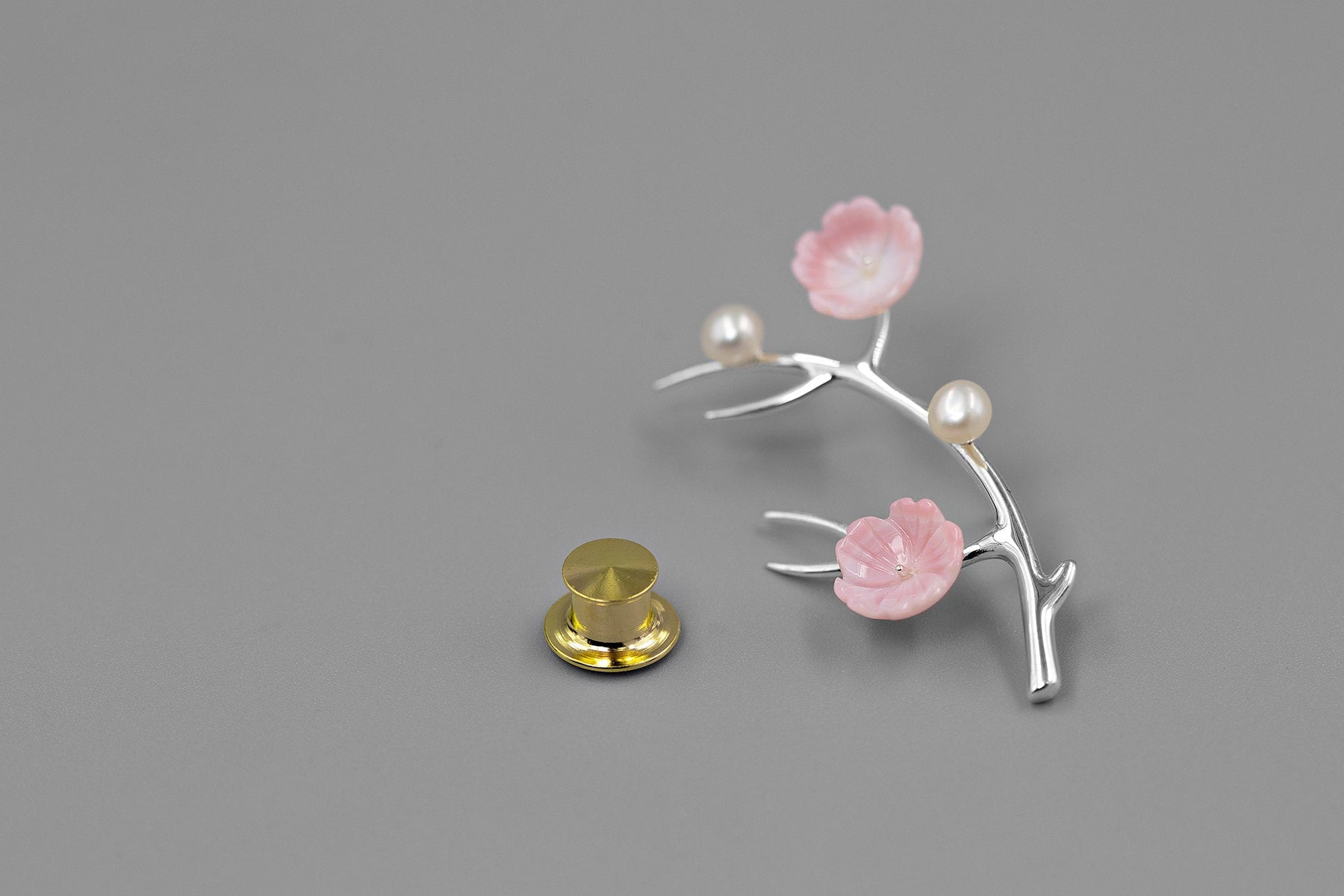 Cherry Blossom Flower Twig Brooch-Sterling Silver Queen Conch Pearl Brooch-Pink Flower-Floral Flower Jewelry-Gift for her cindysilverstudio