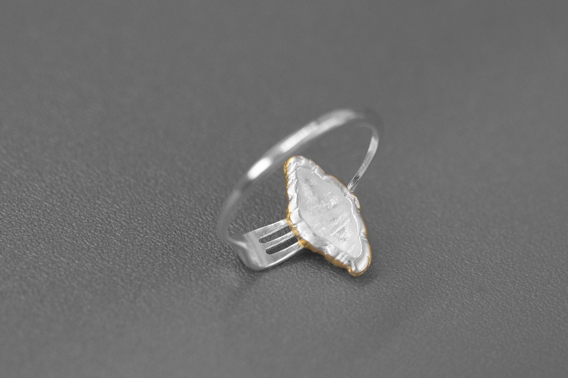 Croissant Fork Ring-Sterling Silver Gold Croissant Fork Adjustable Ring-Two Tone-Minimalist Silver Jewelry-Gift for her cindysilverstudio