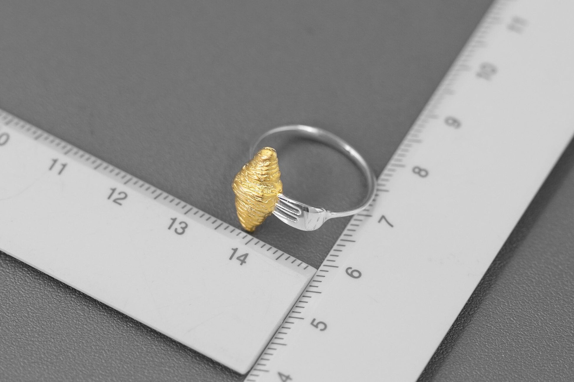 Croissant Fork Ring-Sterling Silver Gold Croissant Fork Adjustable Ring-Two Tone-Minimalist Silver Jewelry-Gift for her cindysilverstudio