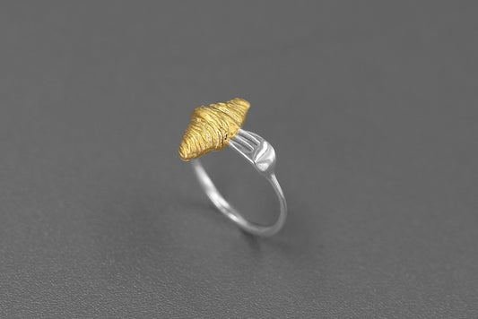 Croissant Fork Ring-Sterling Silver Gold Croissant Fork Adjustable Ring-Two Tone-Minimalist Silver Jewelry-Gift for her cindysilverstudio