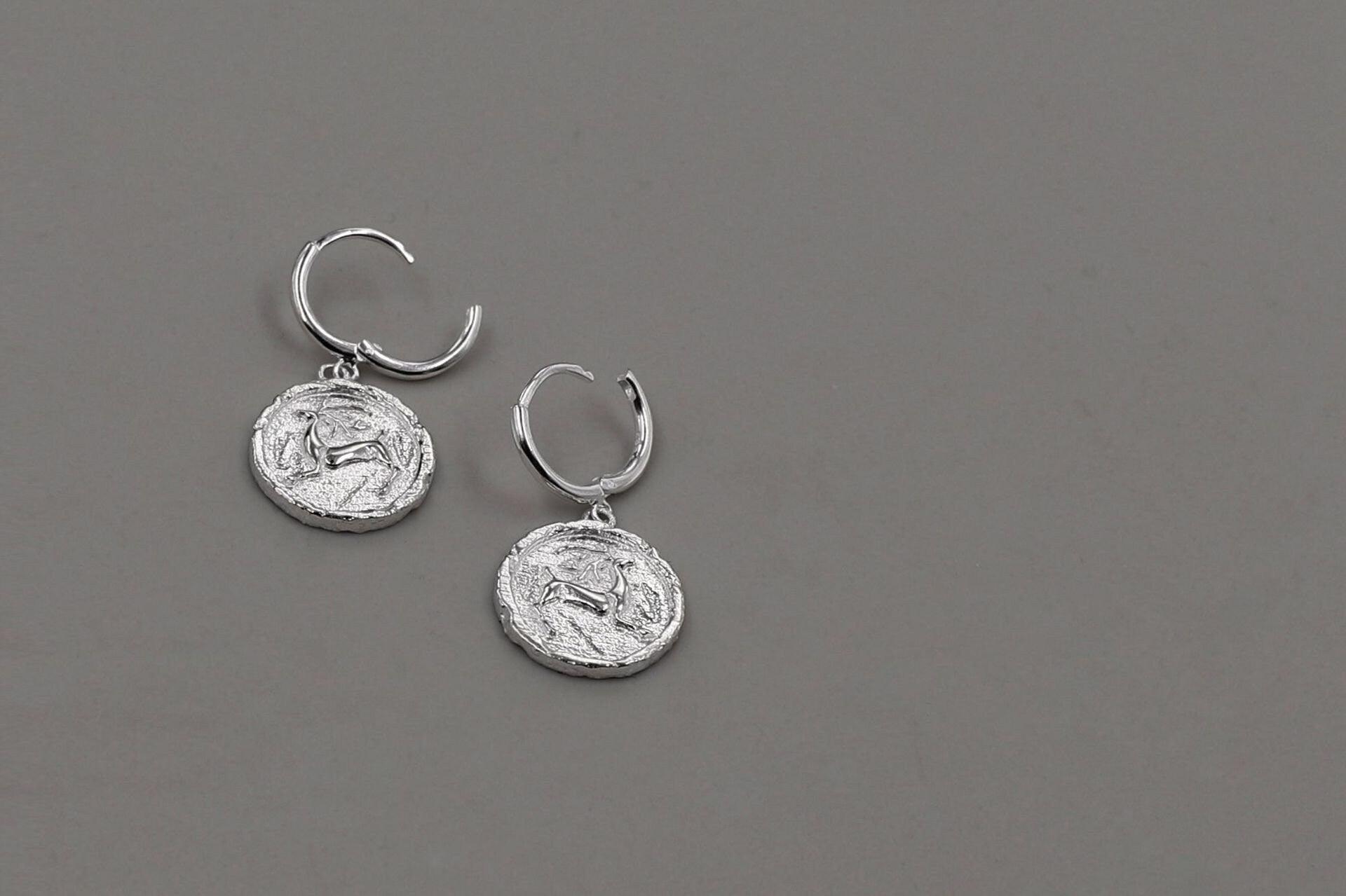 Deer Charm Earring-Sterling Silver Cameo Deer Coin Earring-Antique Silver Jewelry-Gift for her cindysilverstudio