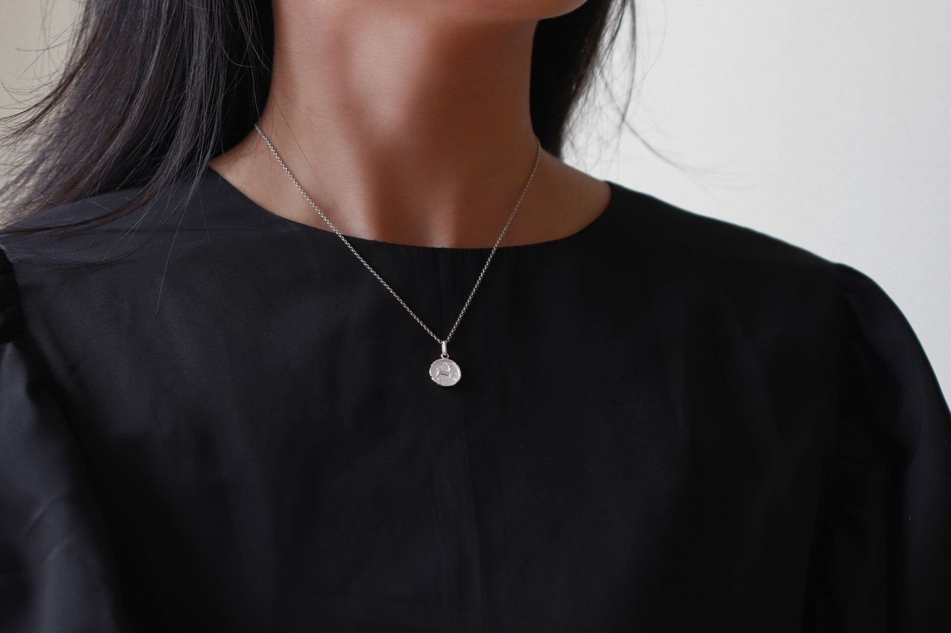 Deer Charm Necklace-Sterling Silver Cameo Deer Coin Pendant-Antique Silver Jewelry-Gift for her cindysilverstudio