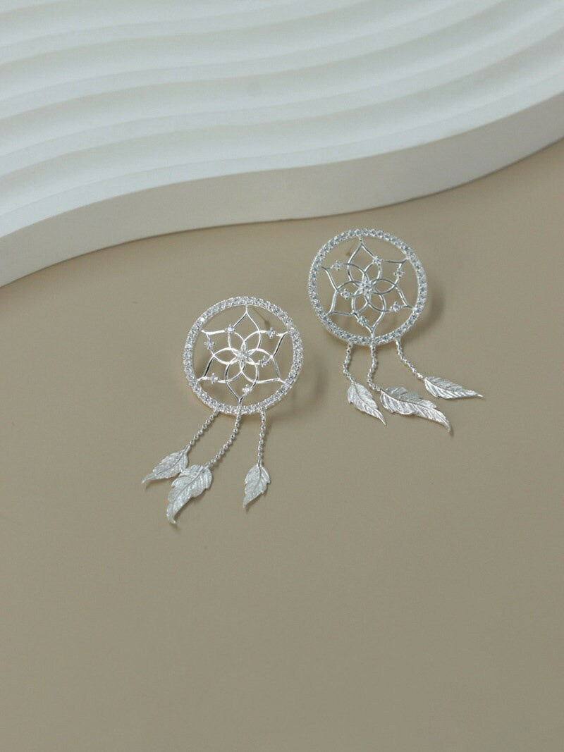 Dream Catcher Earrings-Sterling Silver Zircon Round Stud Earrings-Gold Silver Tone-Dream Catcher Silver Jewelry-Gift for her cindysilverstudio