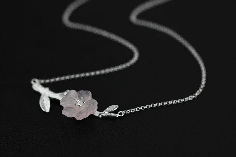 Flower in the rain Cherry Blossom Bar Twig Necklace Crystal Flower Shiny Silver Twig Necklace Exclusive design for women gift for her cindysilverstudio