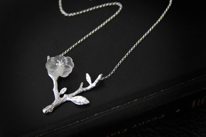 Flower in the rain Cherry Blossom Y Shape Twig Necklace Crystal Flower Shiny Silver Twig Necklace Exclusive design for women gift for her cindysilverstudio