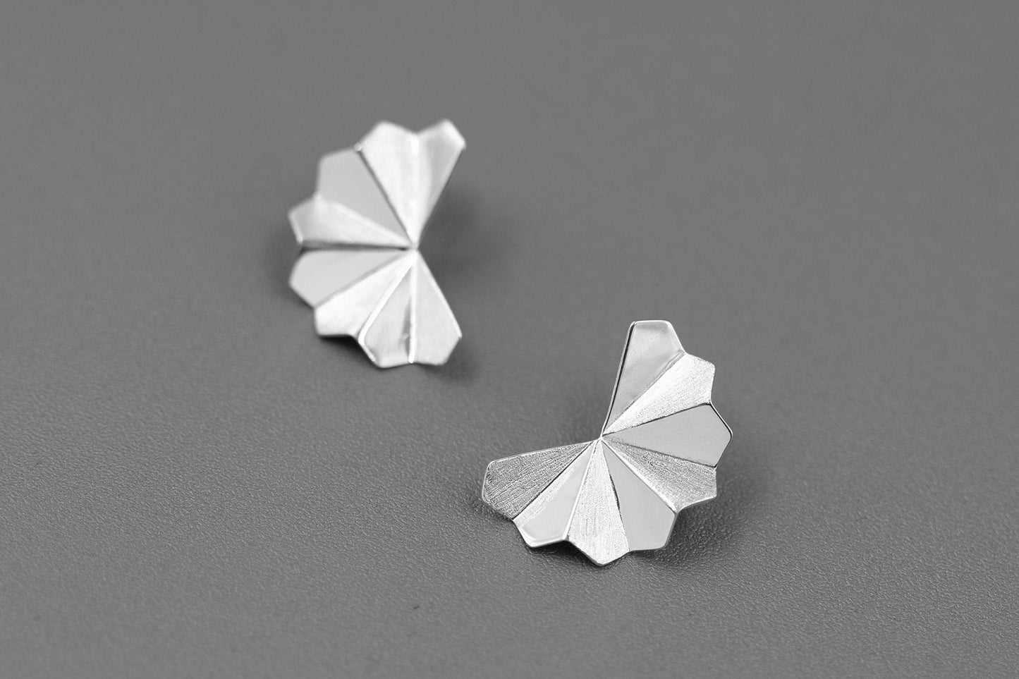 Folding Fan Charm Earring-Sterling Silver Fan Shape Stud Earring-Folding Paper-Romantic Lover Jewelry-Gift for woman cindysilverstudio