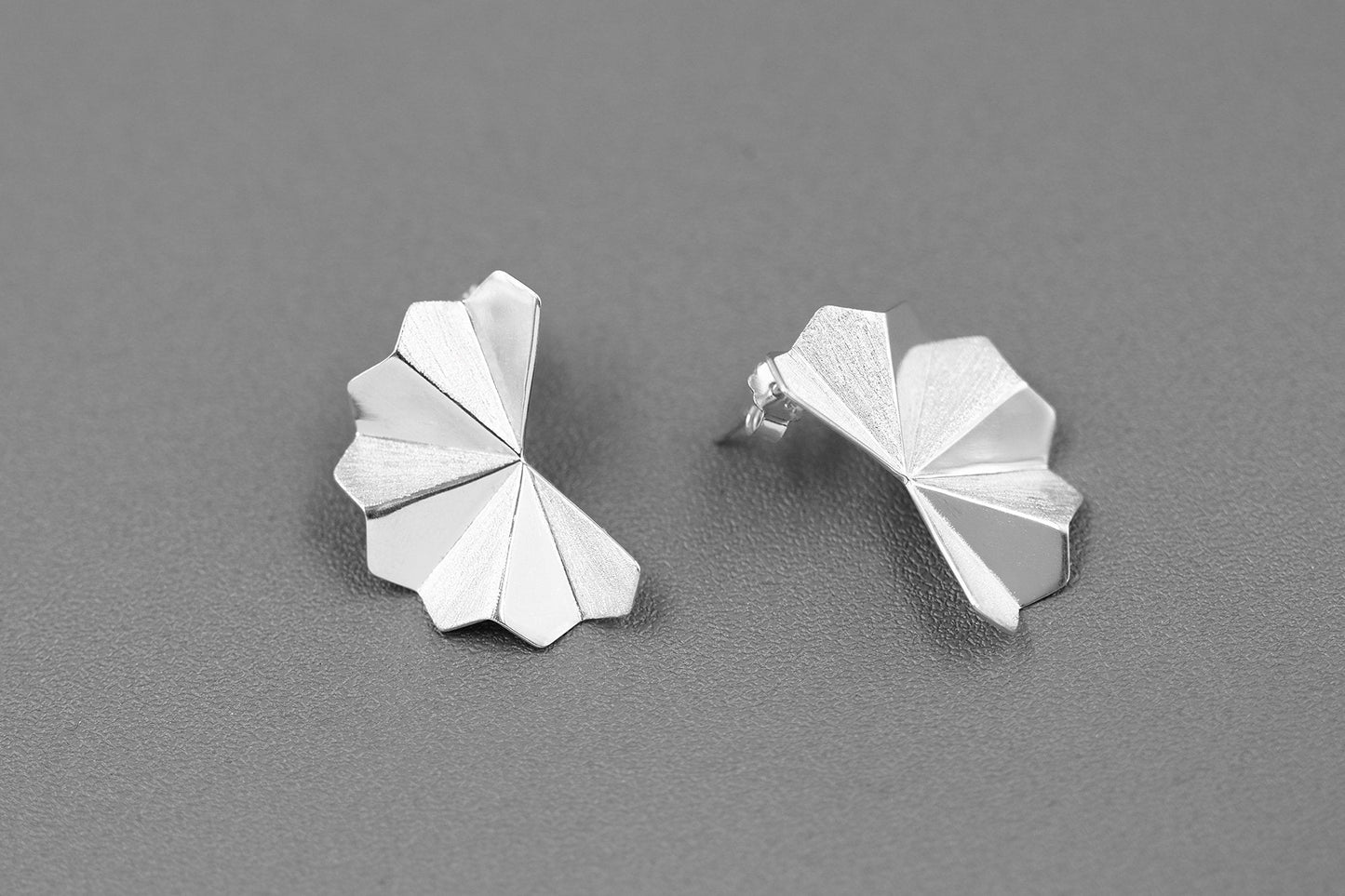 Folding Fan Charm Earring-Sterling Silver Fan Shape Stud Earring-Folding Paper-Romantic Lover Jewelry-Gift for woman cindysilverstudio