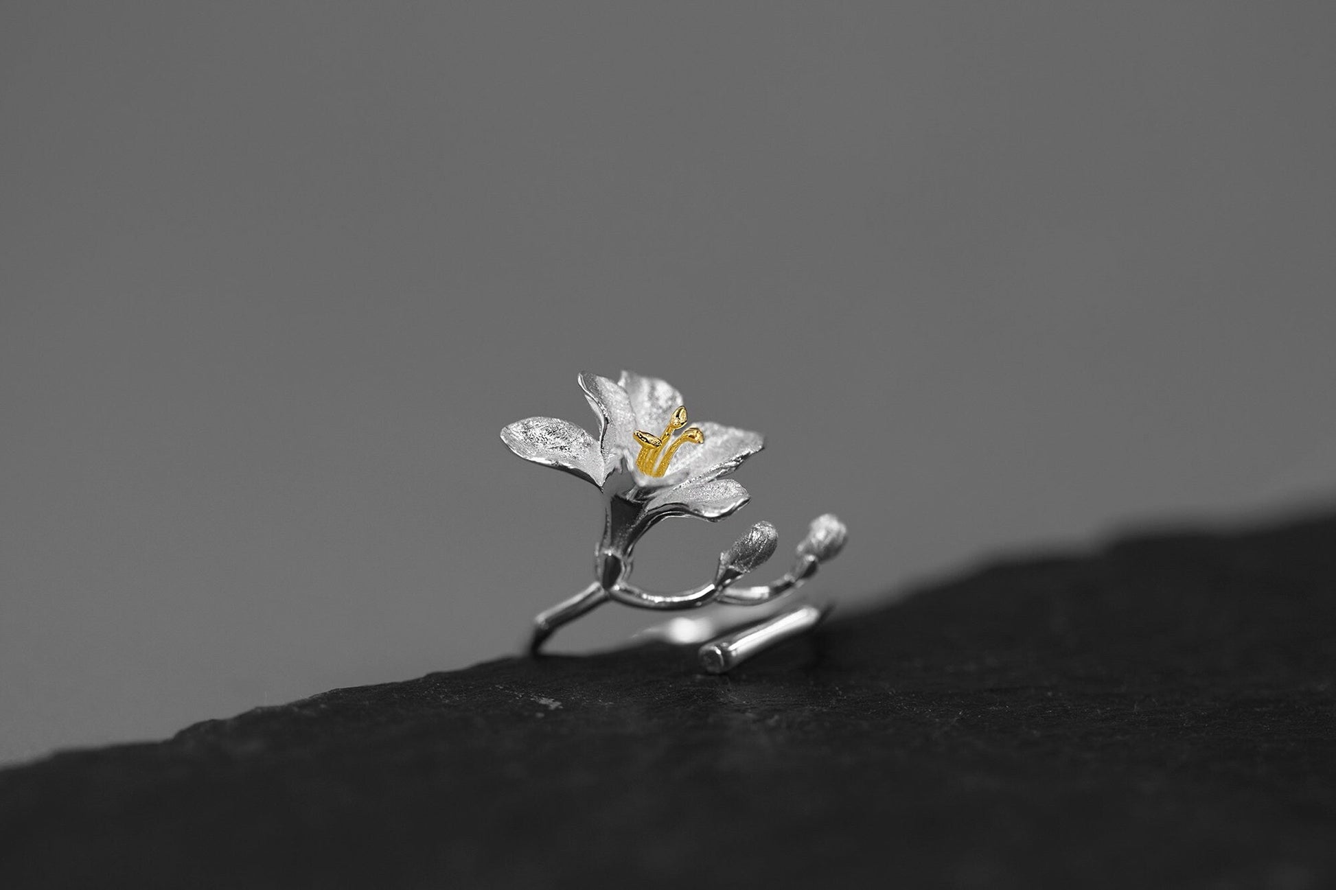 Freesia Flower Ring-Sterling Silver Freesia Flower Open Ring-Spring Flower-Dainty Floral Jewelry-Mother's Day Gift cindysilverstudio