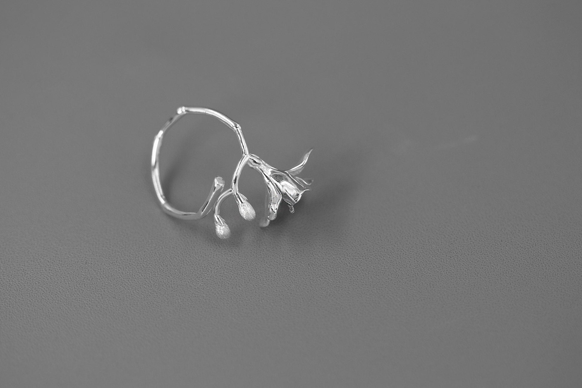 Freesia Flower Ring-Sterling Silver Freesia Flower Open Ring-Spring Flower-Dainty Floral Jewelry-Mother's Day Gift cindysilverstudio