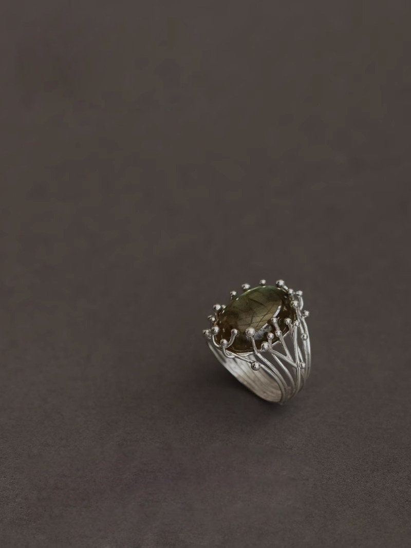 Gemstone Ring-Sterling Silver Gemstone Stamens Ring-Oval Gemstone-Silver Gemstone Jewelry-Gift for her cindysilverstudio