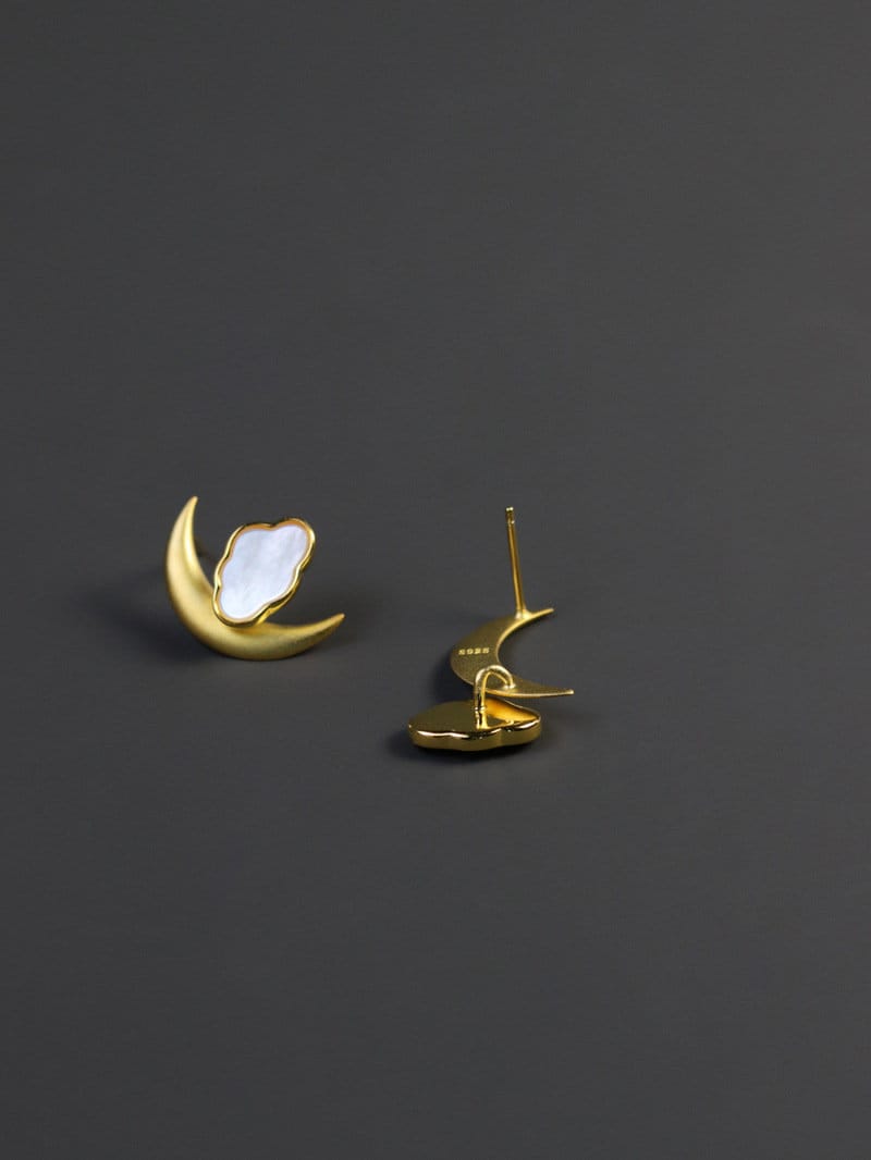 Gold Moon Earrings-Sterling Silver Crescent Cloud Stud Earrings-Gold Crescent-Fashion Silver Jewelry-Gift for her cindysilverstudio