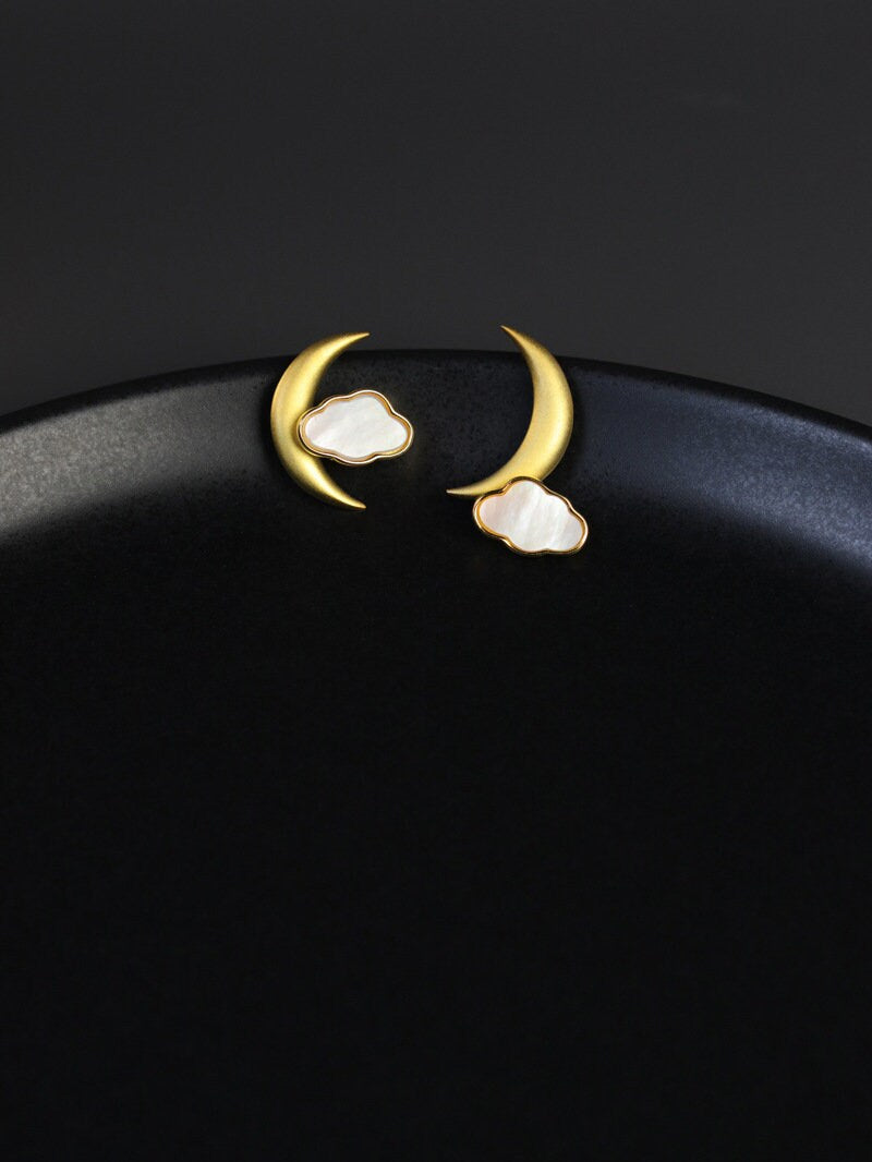 Gold Moon Earrings-Sterling Silver Crescent Cloud Stud Earrings-Gold Crescent-Fashion Silver Jewelry-Gift for her cindysilverstudio