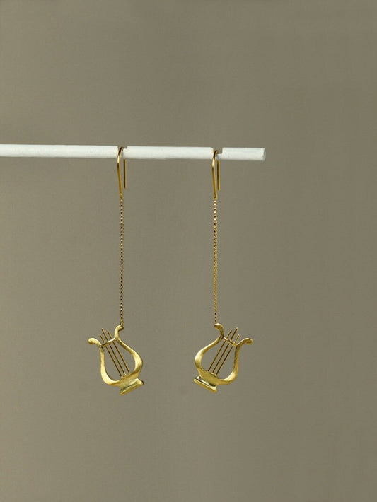 Lyre Harp Earrings-Sterling Silver Lyre Dangle Earrings-Retro Design-Silver Lyre Jewelry-Gift for her cindysilverstudio