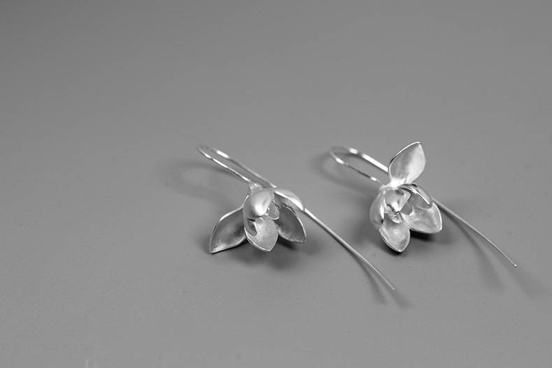 Magnolia Flower Earring-Sterling Silver Flower Charm Dangle-Real Flower-Glossy Twig-Magnolia Jewelry-Gift for her cindysilverstudio