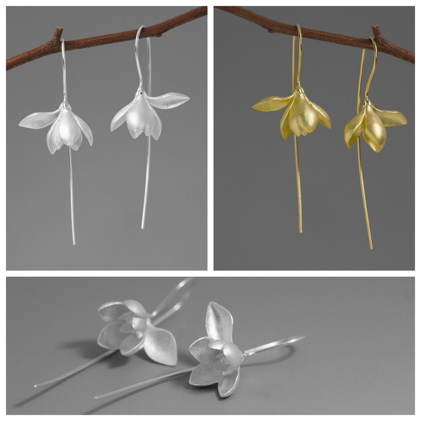 Magnolia Flower Earring-Sterling Silver Flower Charm Dangle-Real Flower-Glossy Twig-Magnolia Jewelry-Gift for her cindysilverstudio