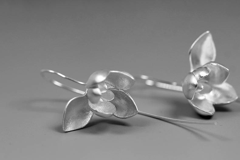 Magnolia Flower Earring-Sterling Silver Flower Charm Dangle-Real Flower-Glossy Twig-Magnolia Jewelry-Gift for her cindysilverstudio