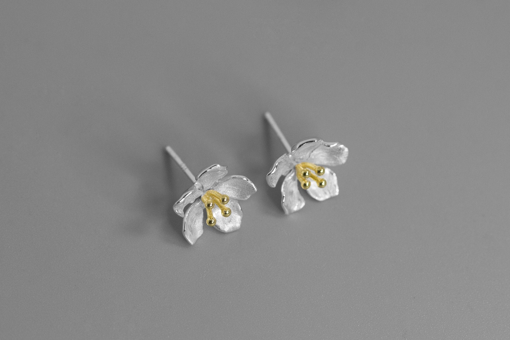 Peach Blossom Flower Stud Earring-Sterling Silver Blossom Flower Charm Earring-Spring Flower-Dainty Floral Jewelry-Gift for her cindysilverstudio