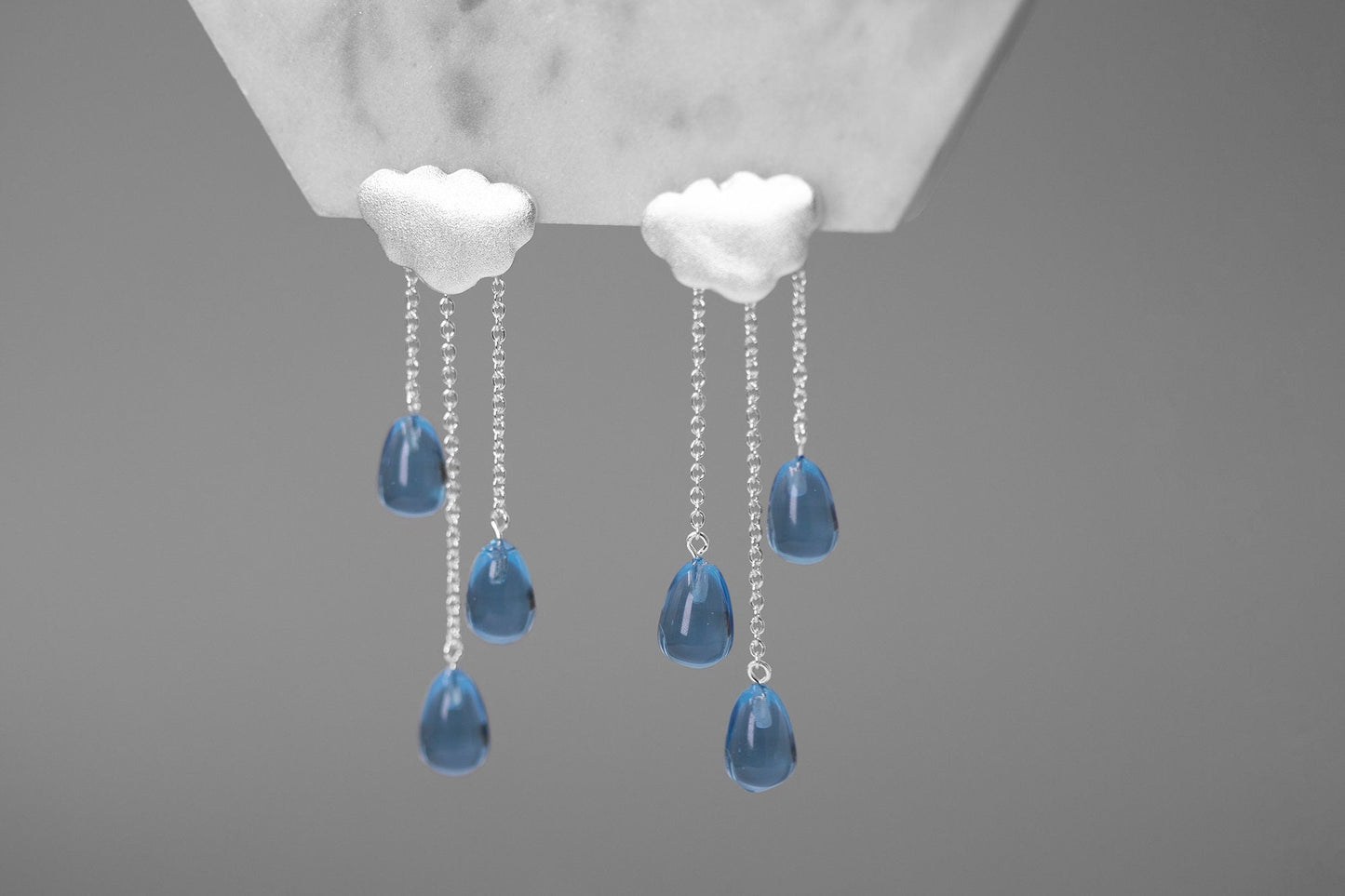 Rain Cloud Earring White Cloud Blue Raindrop Earring Sterling Silver Cloud Blue Crystal Raindrop Earring Women Earring Gift For Her cindysilverstudio