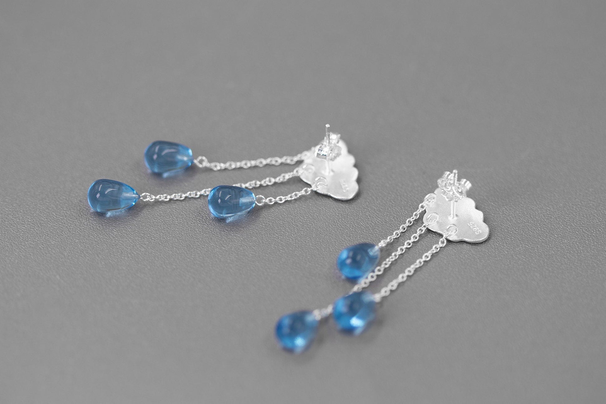 Rain Cloud Earring White Cloud Blue Raindrop Earring Sterling Silver Cloud Blue Crystal Raindrop Earring Women Earring Gift For Her cindysilverstudio