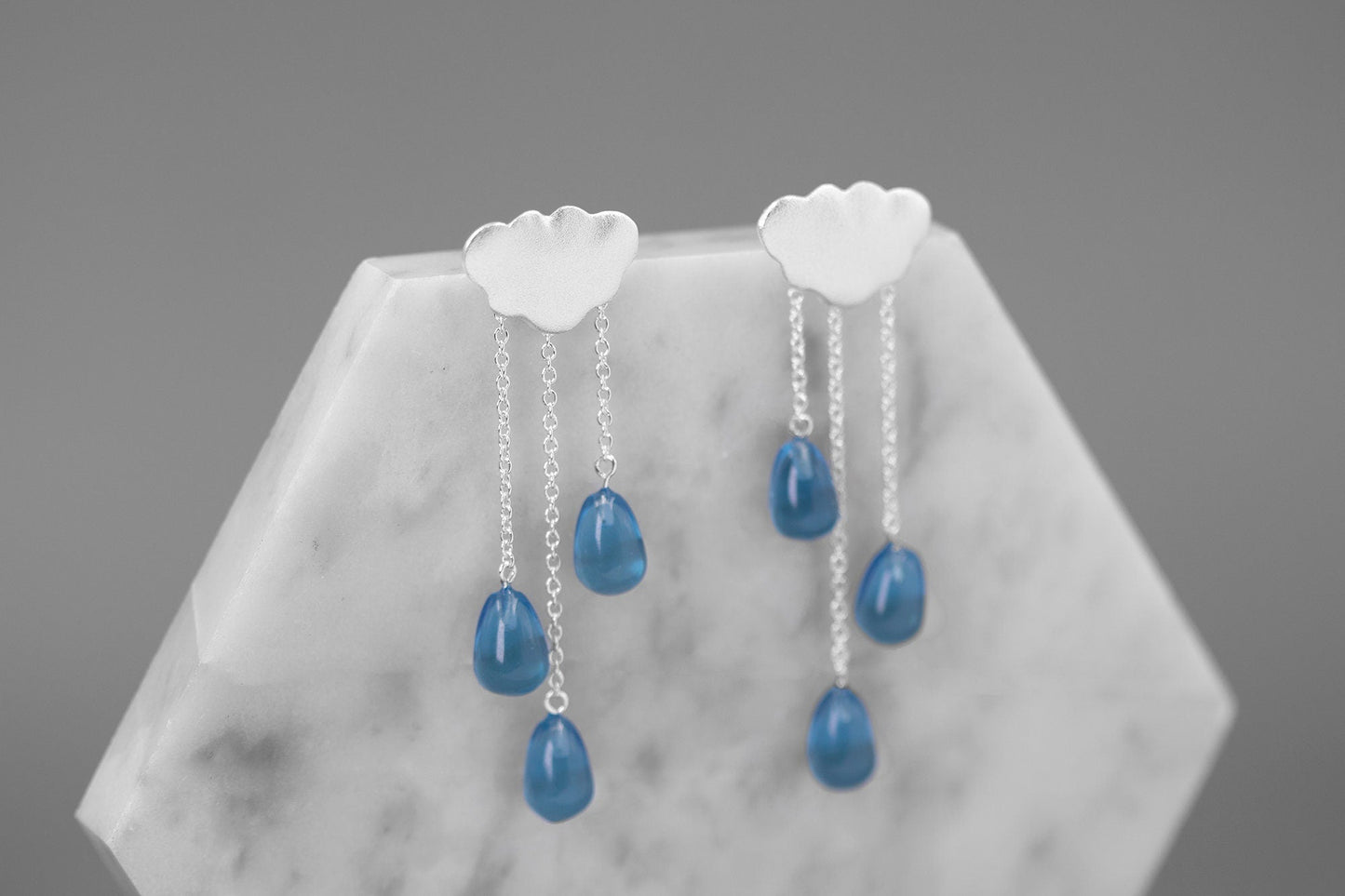 Rain Cloud Earring White Cloud Blue Raindrop Earring Sterling Silver Cloud Blue Crystal Raindrop Earring Women Earring Gift For Her cindysilverstudio