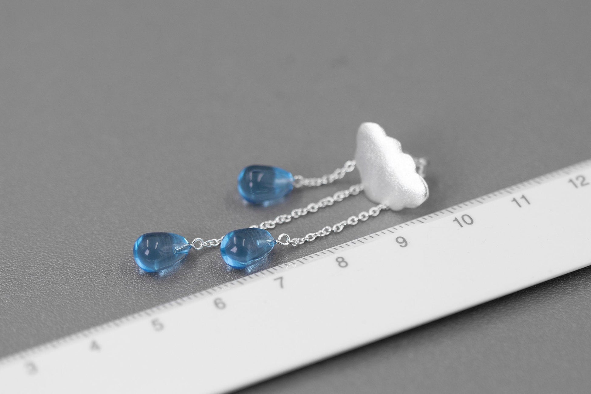 Rain Cloud Earring White Cloud Blue Raindrop Earring Sterling Silver Cloud Blue Crystal Raindrop Earring Women Earring Gift For Her cindysilverstudio