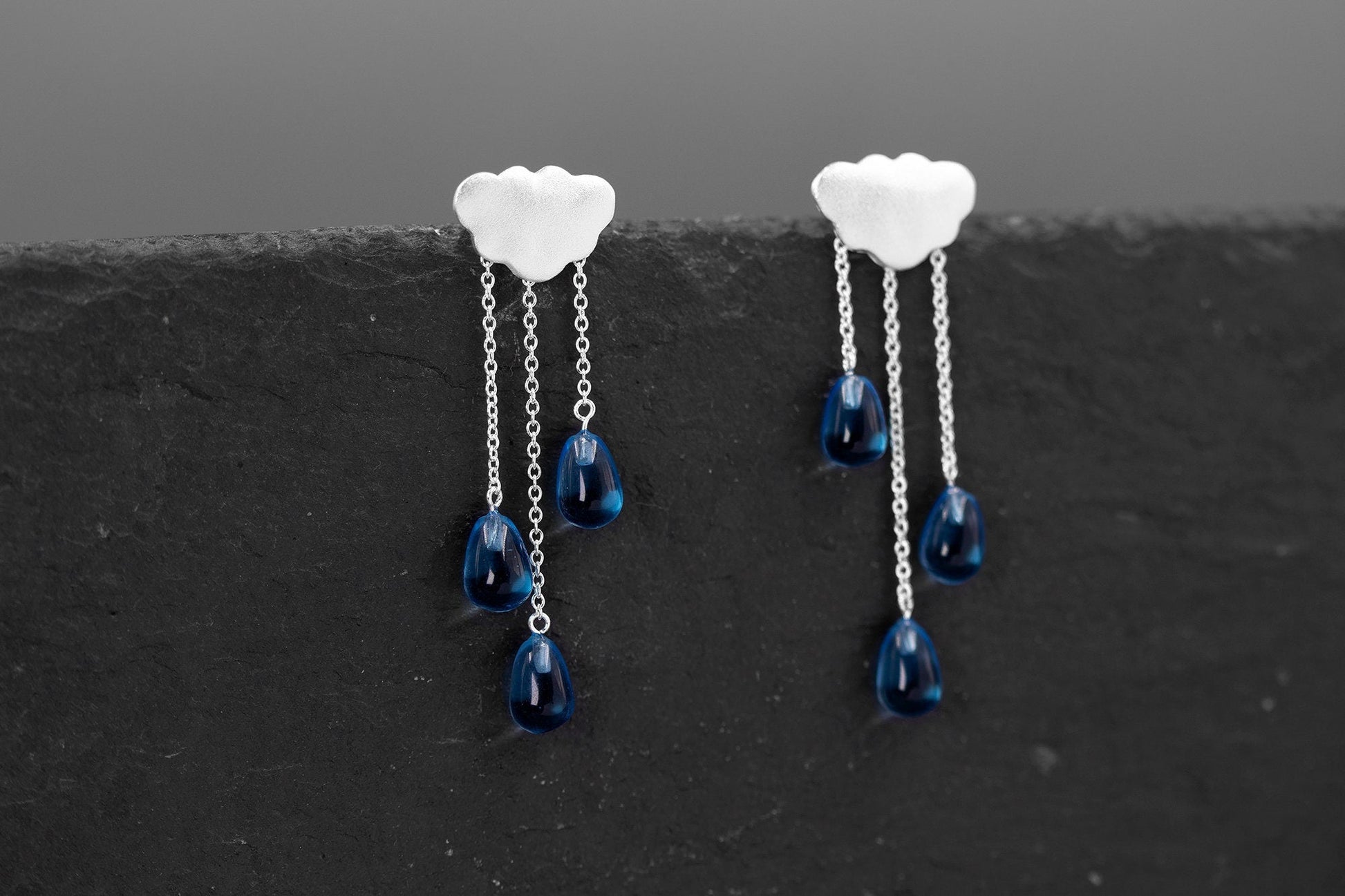 Rain Cloud Earring White Cloud Blue Raindrop Earring Sterling Silver Cloud Blue Crystal Raindrop Earring Women Earring Gift For Her cindysilverstudio