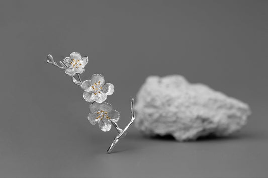 Sakura Flower Brooch-Sterling Silver Flower Twig Pin-Cherry Blossom-Bridesmaid Floral Jewelry-Gift for her cindysilverstudio