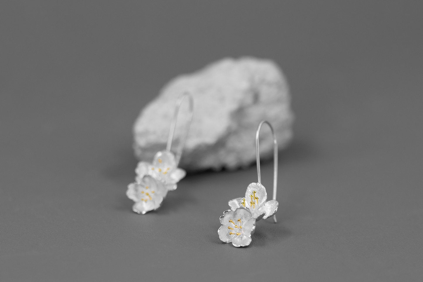 Sakura Flower Earrings-Sterling Silver Flower Twig Dangle Earrings-Cherry Blossom-Bridesmaid Floral Jewelry-Gift for her cindysilverstudio