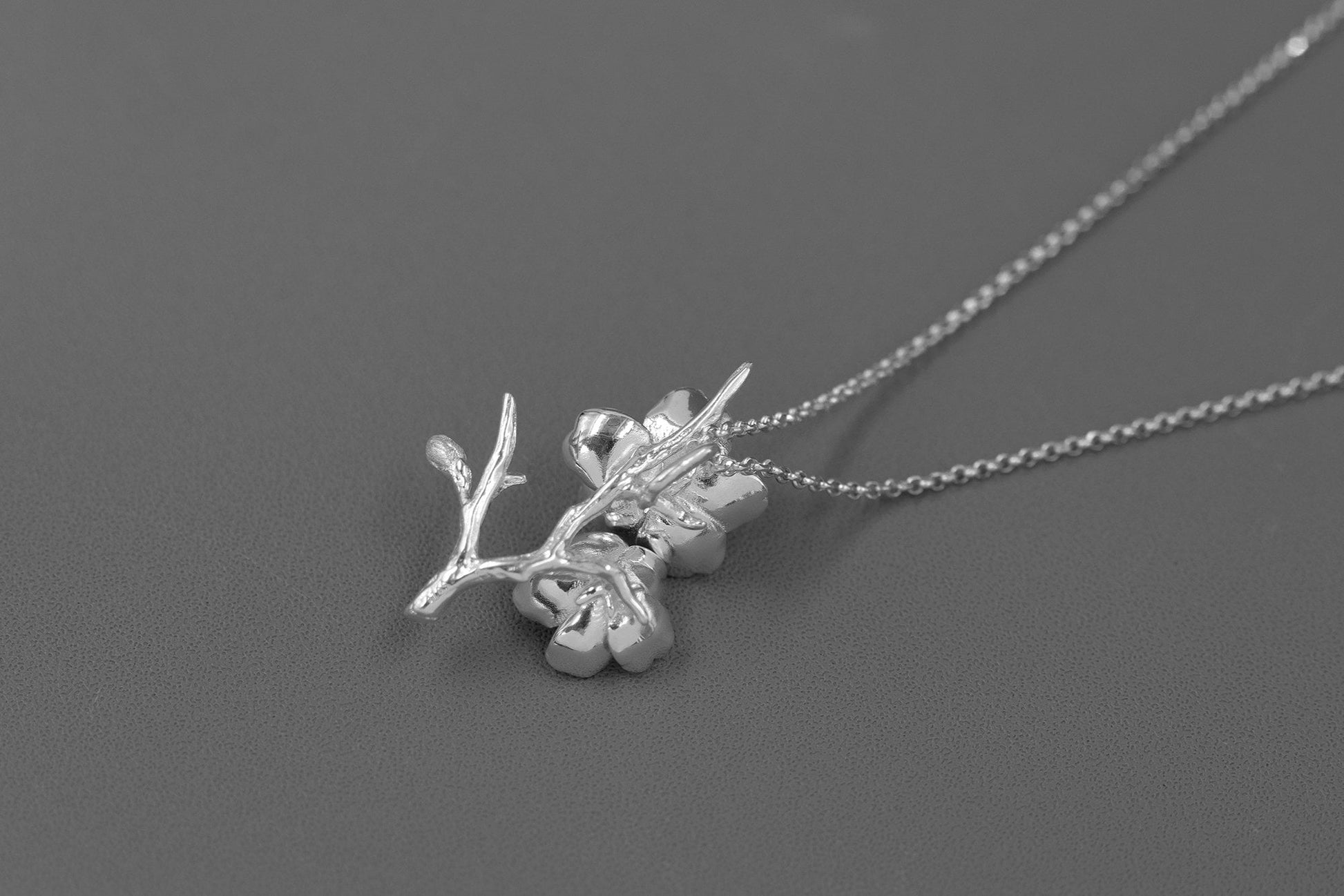 Sakura Flower Necklace-Sterling Silver Flower Twig Pendant-Cherry Blossom-Bridesmaid Floral Jewelry-Gift for her cindysilverstudio