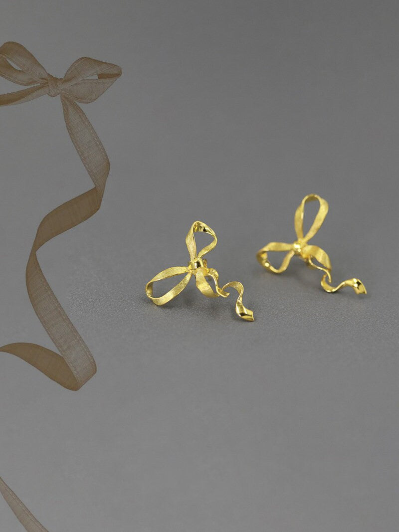 Sterling Silver Bowknot Earrings-Delicate Ribbon Stud Earrings-Gold Silver Tone-Stylish Silver Jewelry-Gift for her cindysilverstudio