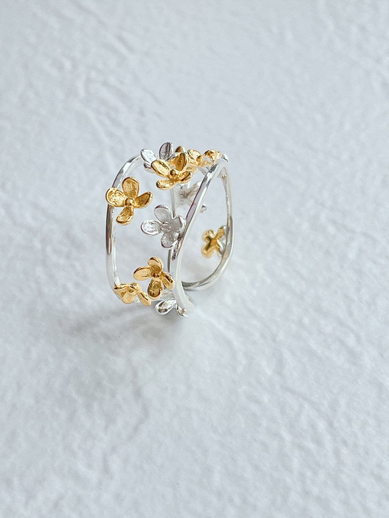 Sweet Osmanthus Charm Ring-Sterling Silver Blossom Flower Adjustable Ring-Hollow Flower-Floral Flower Jewelry-Gift for her cindysilverstudio