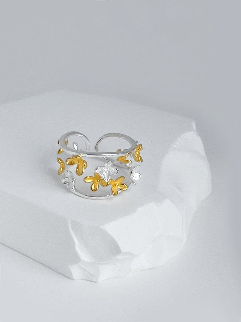 Sweet Osmanthus Charm Ring-Sterling Silver Blossom Flower Adjustable Ring-Hollow Flower-Floral Flower Jewelry-Gift for her cindysilverstudio