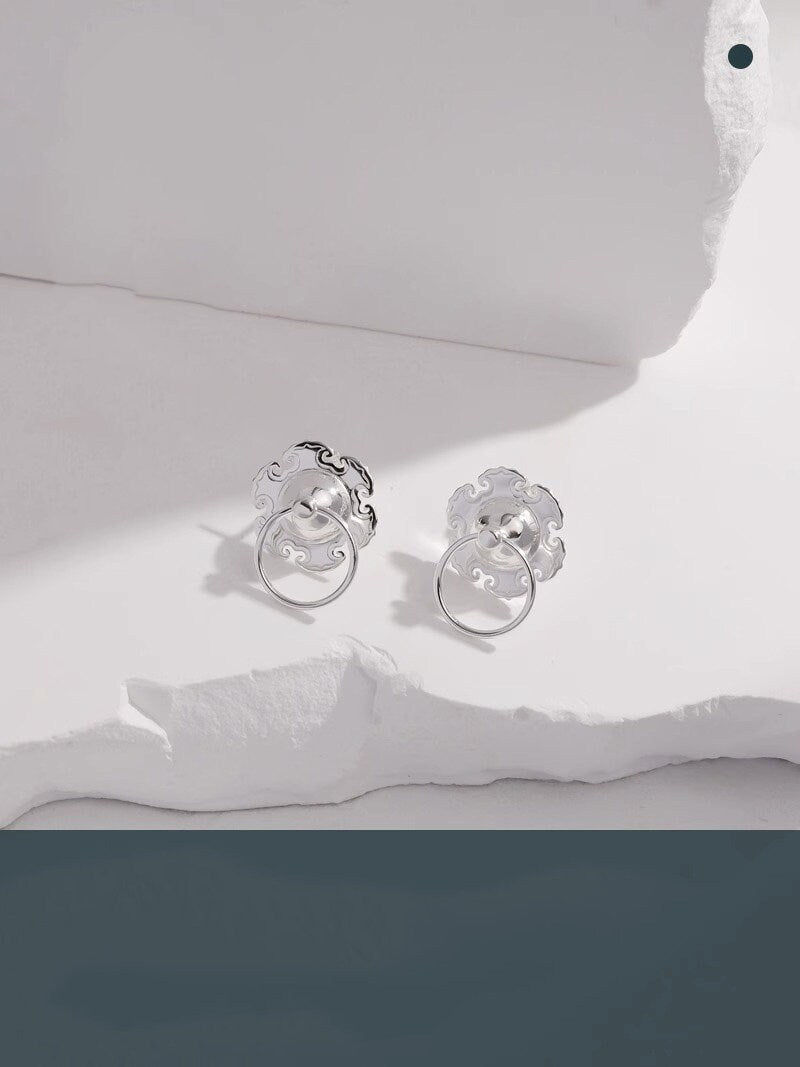Vintage Door Knocker Earring-Sterling Silver Knocker Stud Earring-Ru-Yi Pattern-Vintage Silver Jewelry-Gift for her cindysilverstudio