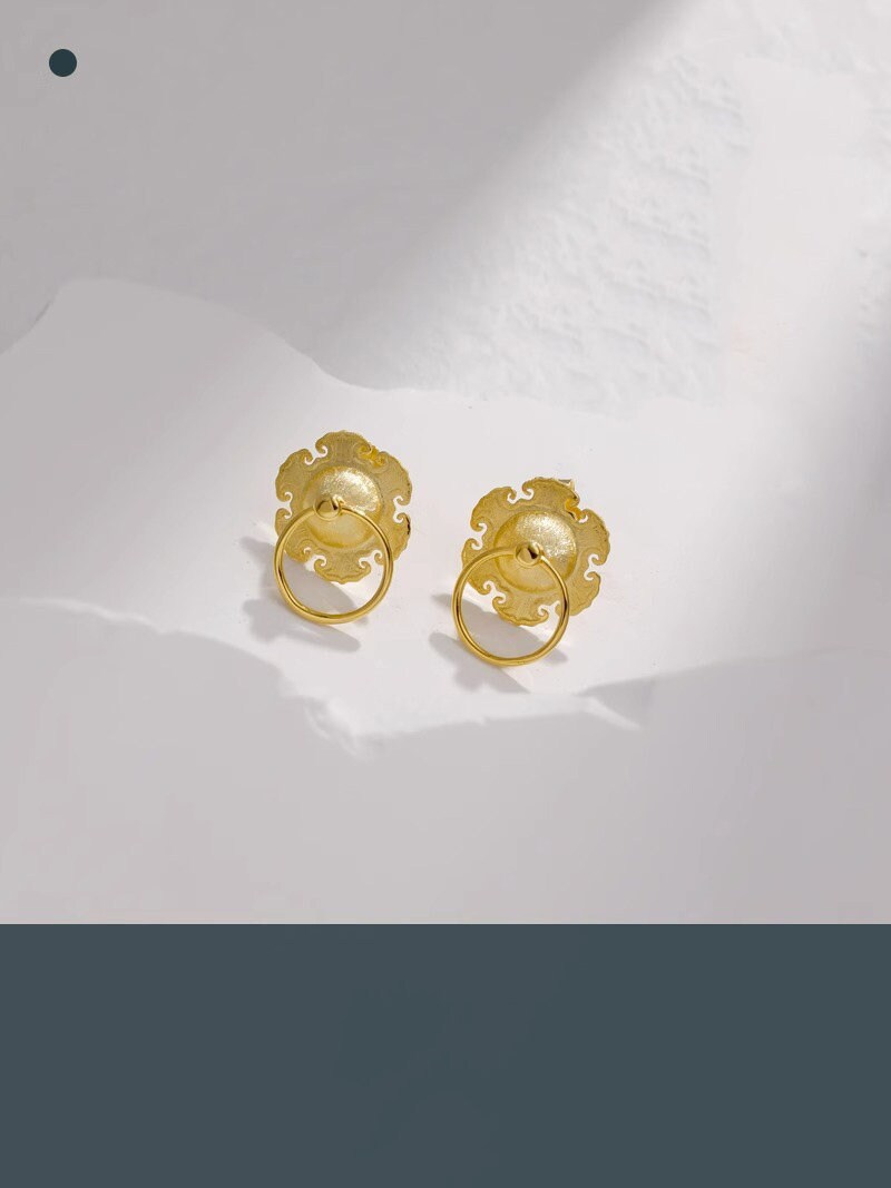 Vintage Door Knocker Earring-Sterling Silver Knocker Stud Earring-Ru-Yi Pattern-Vintage Silver Jewelry-Gift for her cindysilverstudio