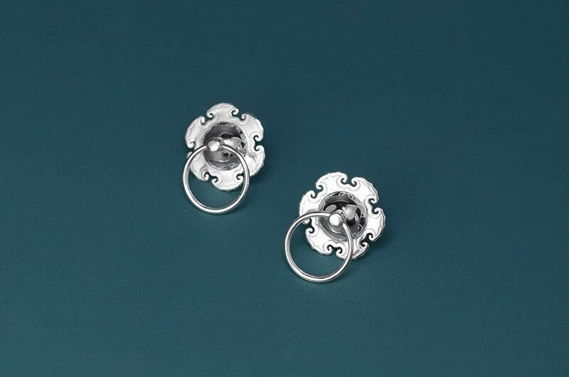Vintage Door Knocker Earring-Sterling Silver Knocker Stud Earring-Ru-Yi Pattern-Vintage Silver Jewelry-Gift for her cindysilverstudio