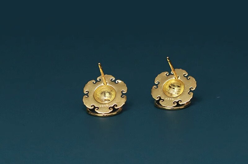 Vintage Door Knocker Earring-Sterling Silver Knocker Stud Earring-Ru-Yi Pattern-Vintage Silver Jewelry-Gift for her cindysilverstudio
