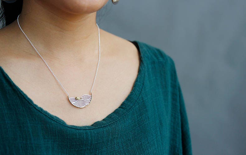 Whale Waves Necklace-Gold Whale Silver Waves Pendant-Swim Whale-Sterling Silver Chain-Summer Statement Jewelry-Gift for her cindysilverstudio