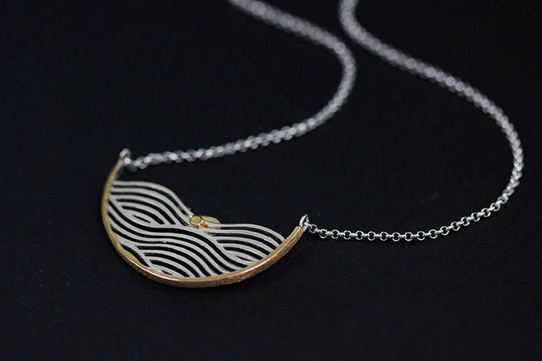 Whale Waves Necklace-Gold Whale Silver Waves Pendant-Swim Whale-Sterling Silver Chain-Summer Statement Jewelry-Gift for her cindysilverstudio