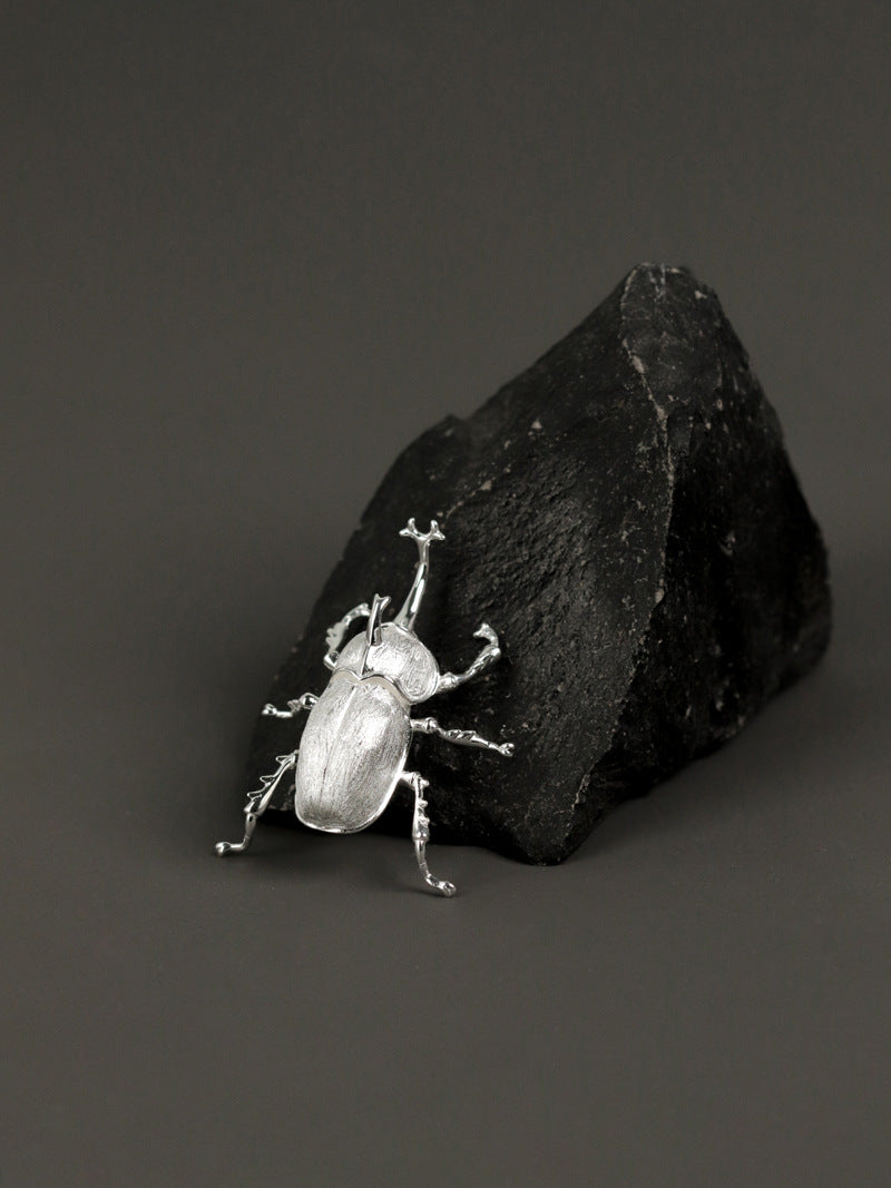 Beetle Bug Brooch-Sterling Silver Elephant Beetle Brooch-Scarab Beetle-Dainty Insect Jewelry-Gift for Unisex