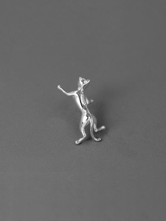 Cat Charm Brooch-Sterling Silver Cute Cat Brooch-Lovely Kitten-Silver Animal Jewelry-Gift for her