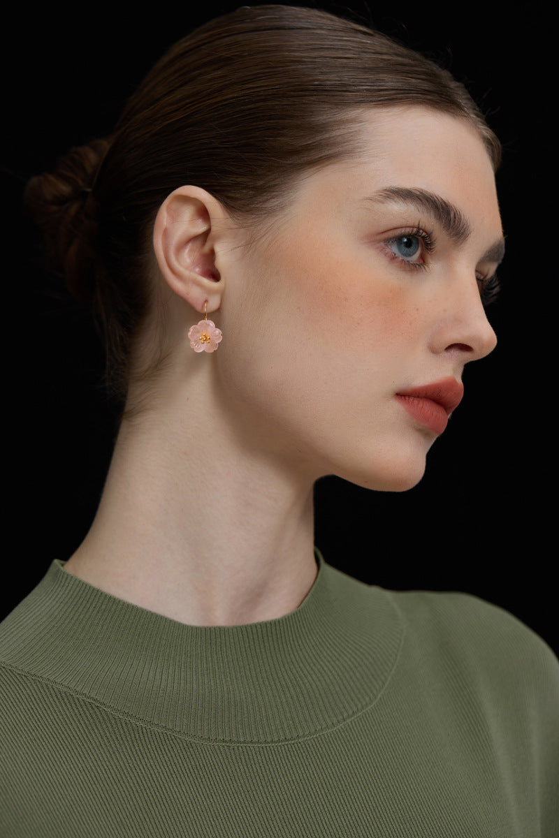 Cherry Blossom Earrings Crystal Flower Sterling Silver Stamens Charm Dangle Earrings Flower In The Rain For Women Exclusive Design